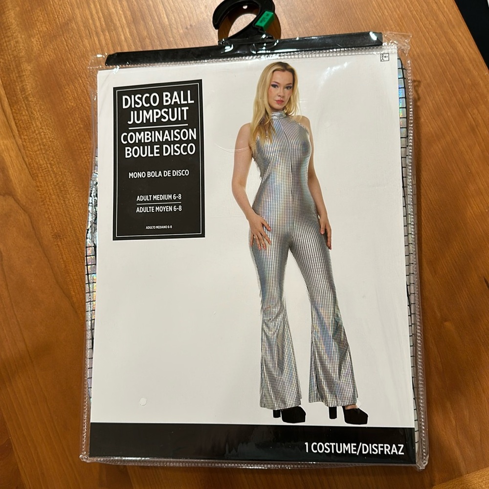Medium 70's Silver Disco Ball Jumpsuit Halloween Costume NWT sexy